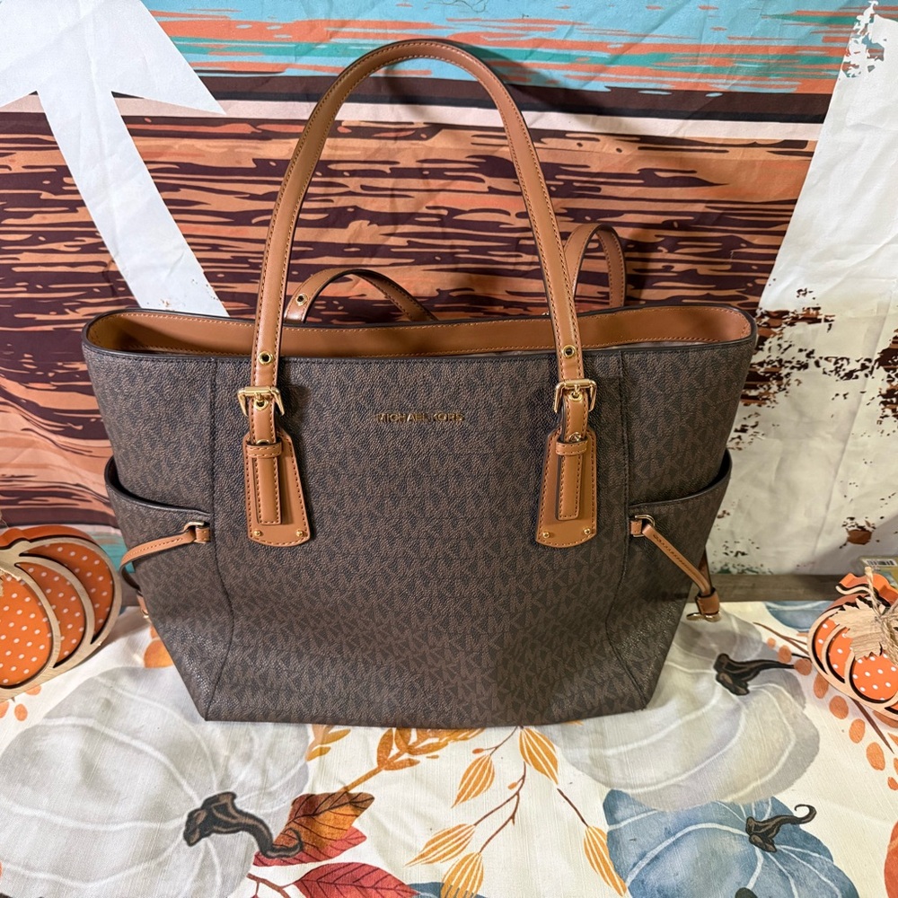 Michael Kors Dark Brown and Tan Tote Bag